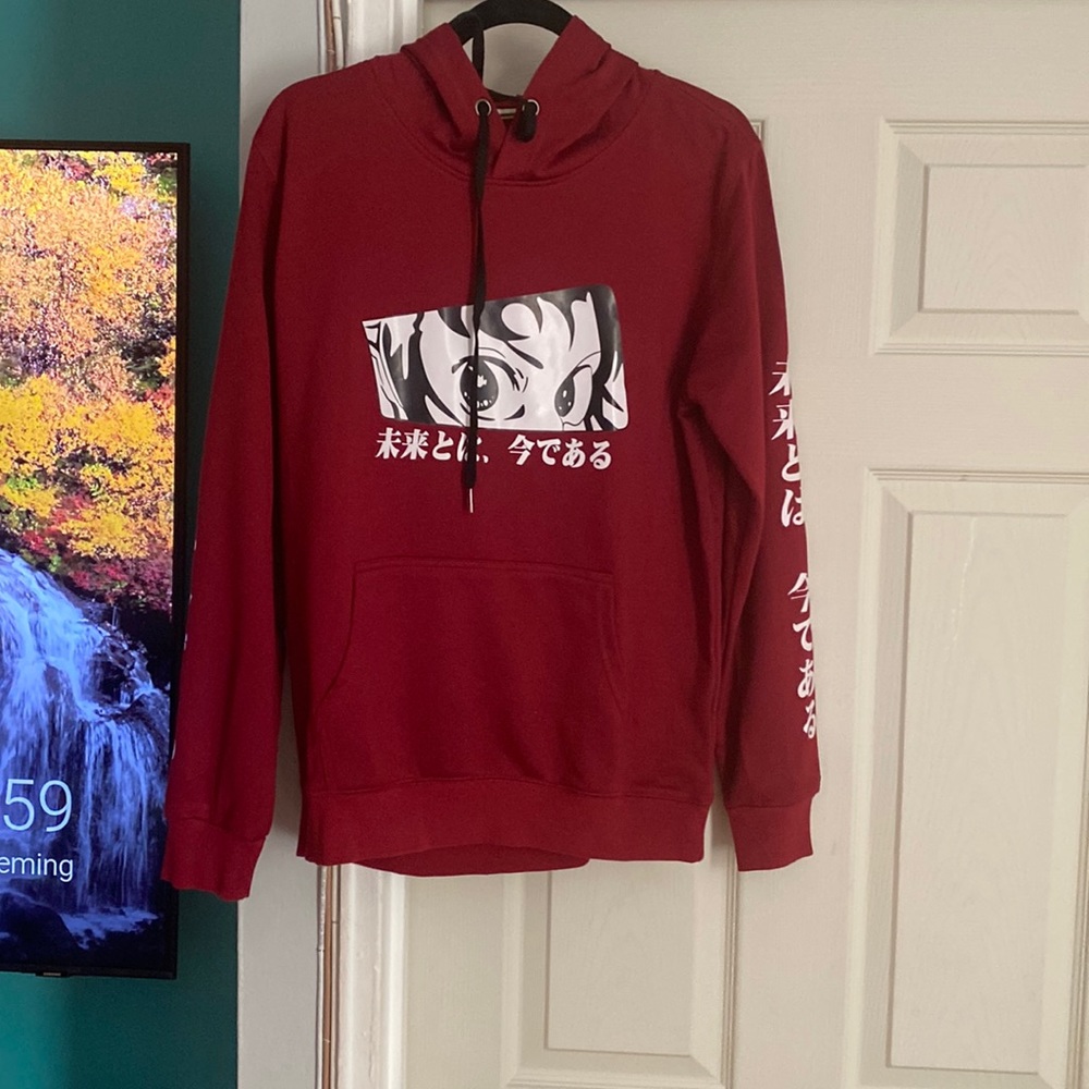 Burgundy anime demon slayer hoodie